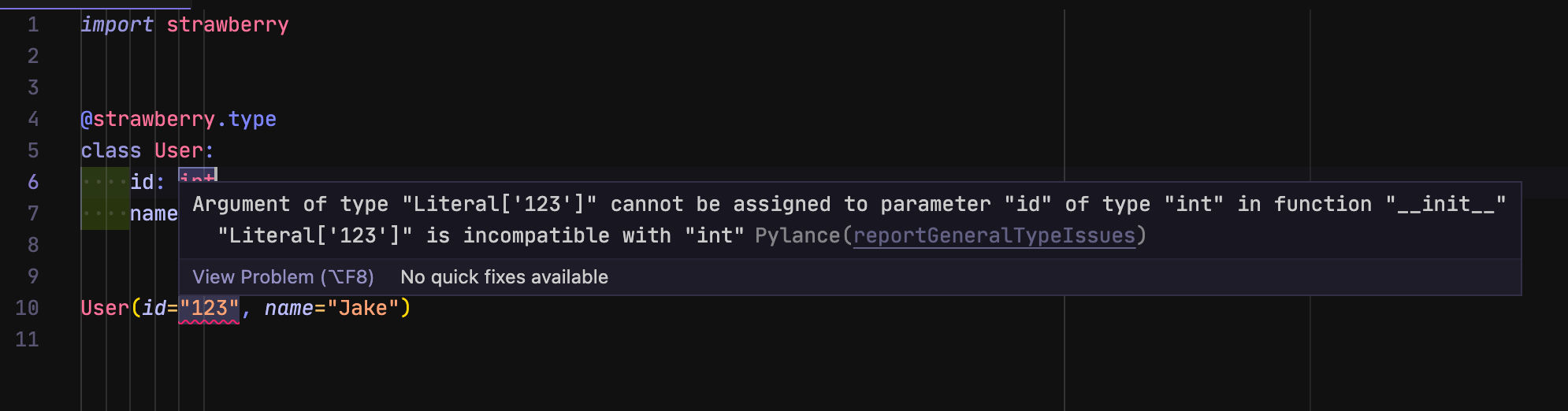 Pylance showing a type error